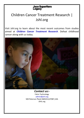Children Cancer Treatment Research | Jshl.org