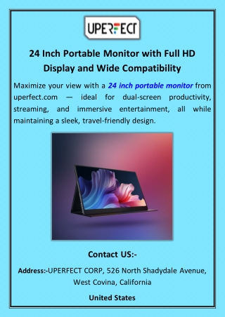 24 Inch Portable Monitor with Full HD Display and Wide Compatibility