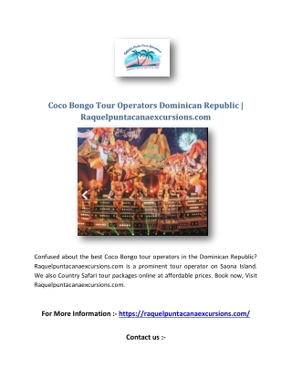 Coco Bongo Tour Operators Dominican Republic | Raquelpuntacanaexcursions.com