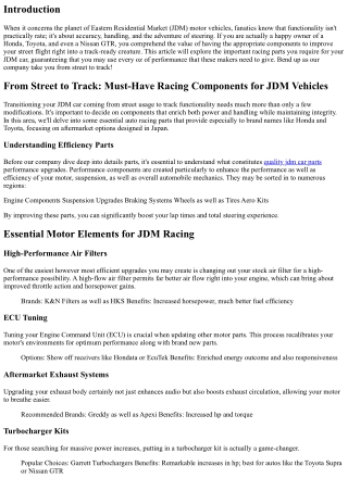 From Road to Keep Track Of: Must-Have Competing Components for JDM Vehicles