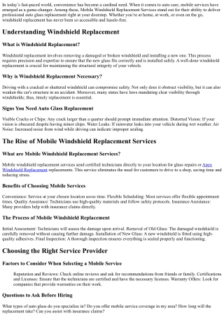 Mobile Windshield Replacement Services: Convenience at Your Doorstep