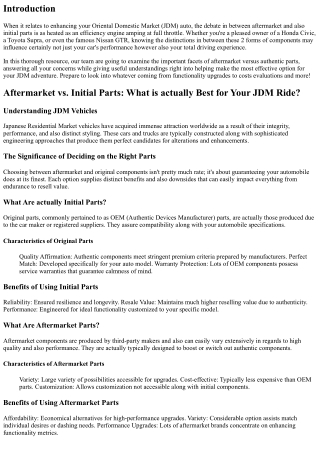 Aftermarket vs. Authentic Components: What is actually Finest for Your JDM Fligh