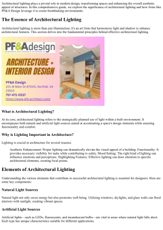 Why Architectural Lighting Matters in Modern Design: A Guide from PF&A Design
