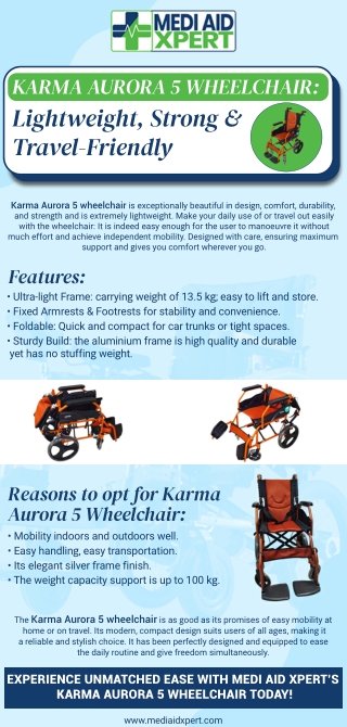 Karma Aurora 5 Wheelchair Lightweight, Strong & Travel-Friendly