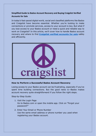 Simplified Guide to Badoo Account Recovery and Buying Craigslist Verified Accounts for Sale