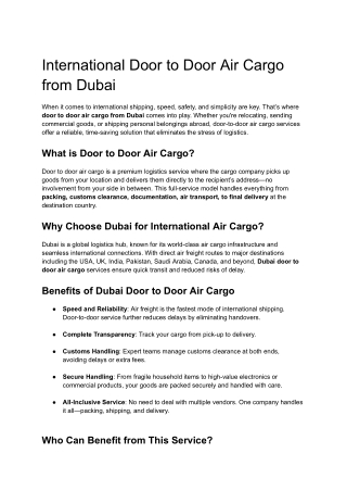 International Door to Door Air Cargo from Dubai