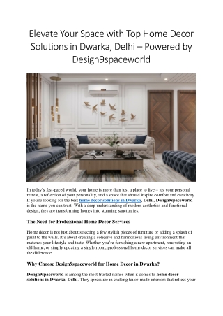 Stylish Home Decor Solutions in Dwarka by Design9spaceworld