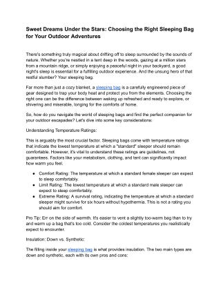 Sweet Dreams Under the Stars_ Choosing the Right Sleeping Bag for Your Outdoor Adventures