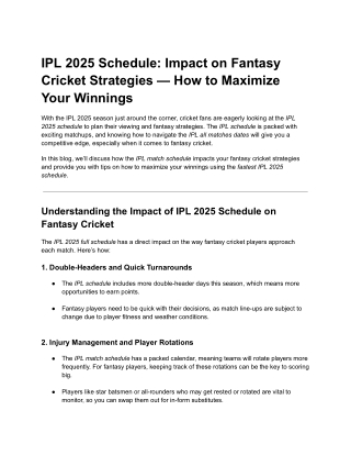 IPL 2025 Schedule: Impact on Fantasy Cricket Strategies — How to Maximize Your W