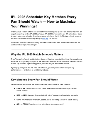 IPL 2025 Schedule: Key Matches Every Fan Should Watch — How to Maximize Your Win