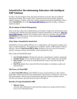 SchoolOnNet Revolutionizing Education with Intelligent ERP Solutions