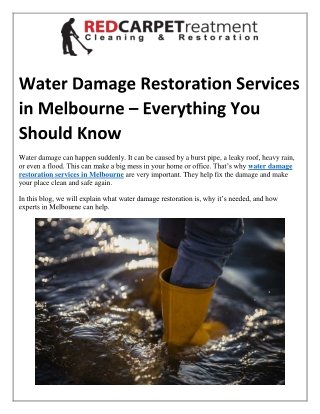 Water Damage Restoration Services in Melbourne