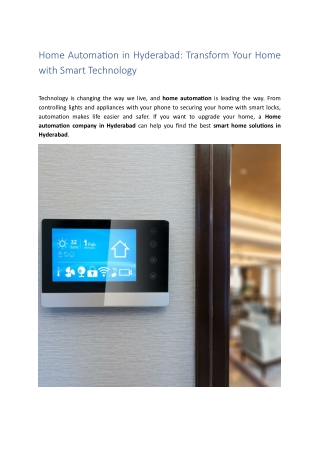 4.Home Automation in Hyderabad Transform Your Home with Smart Technology