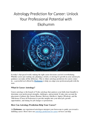 Accurate Astrology Prediction for Career by Ekohumm