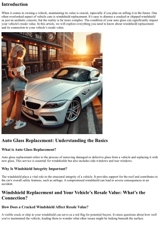 Windshield Replacement and Your Vehicle’s Resale Value: What’s the Connection?