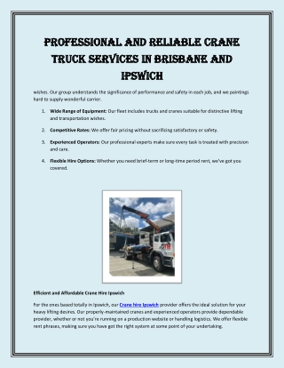Professional and Reliable Crane Truck Services in Brisbane and Ipswich