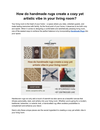 How do handmade rugs create a cozy yet artistic vibe in your living room