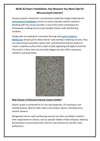 Walls & Floors Installation Key Reasons You Must Opt for Microcement Interior!