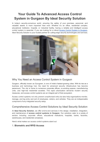 Your Guide To Advanced Access Control System in Gurgaon By Ideal Security Soluti