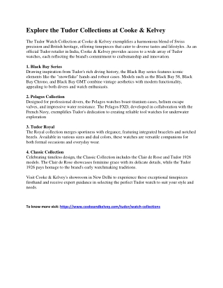 Tudor Watches Collection Built for Adventure, Designed for Elegance