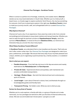 Chennai Tour Packages – Sundhara Travels