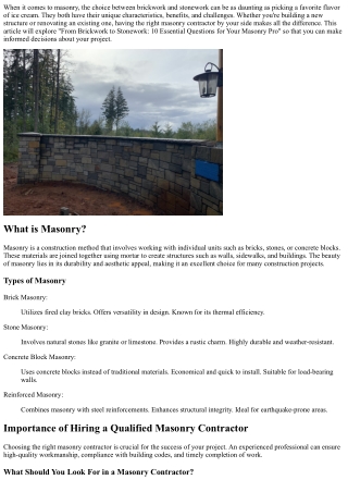 From Brickwork to Stonework: 10 Essential Questions for Your Masonry Pro