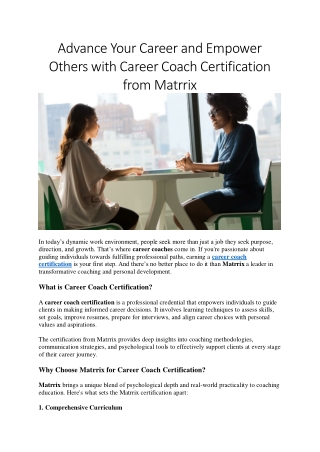Get Certified with Matrrix’s Career Coach Certification Program