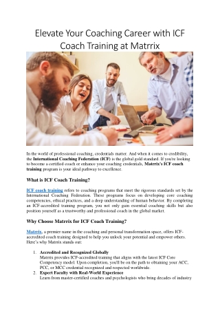 Elevate Your Coaching Skills with ICF Coach Training by Matrrix