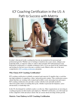 Get ICF Coaching Certification in the US with Matrrix