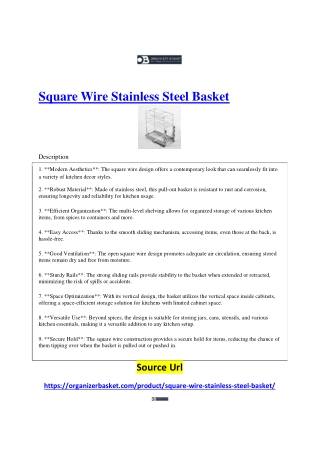 Square Wire Stainless Steel Basket