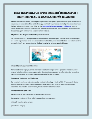 Best Hospital for Spine Surgery in Bilaspur  Best Hospital in Mangla Chowk Bilaspur