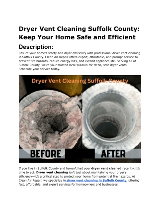 Dryer Vent Cleaning Suffolk County