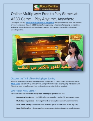 Online Multiplayer Free to Play Games At ARBD Game