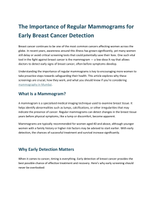 The Importance of Regular Mammograms for Early Breast Cancer Detection
