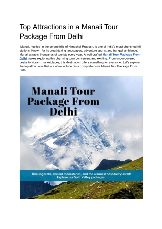 Top Attractions in a Manali Tour Package From Delhi