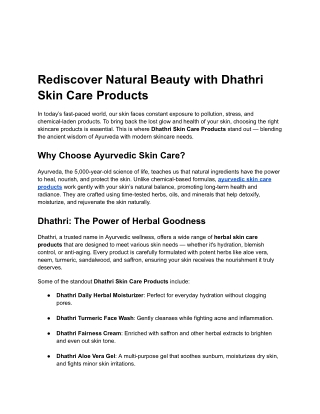 Rediscover Natural Beauty with Dhathri Skin Care Products