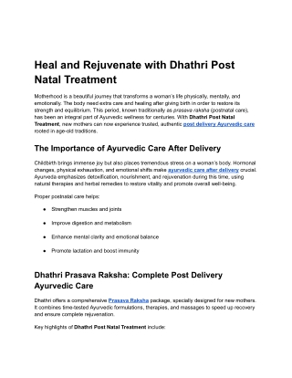 Heal and Rejuvenate with Dhathri Post Natal Treatment
