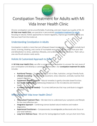 Constipation Treatment for Adults with Mi Vida Inner Health Clinic