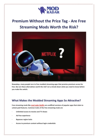 Premium Without the Price Tag - Are Free Streaming Mods Worth the Risk?