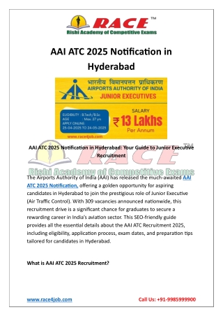 AAI ATC 2025 Notification in Hyderabad