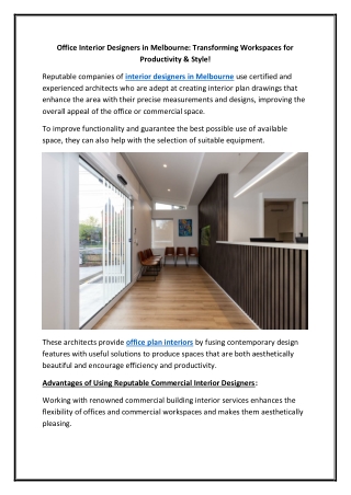 Office Interior Designers in Melbourne Transforming Workspaces for Productivity & Style!