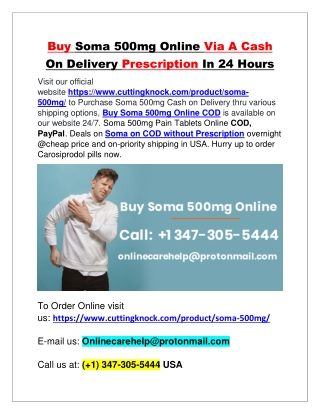 Buy Soma 500mg Online Via A Cash On Delivery Prescription In 24 Hours