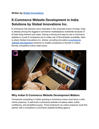 India E-Commerce Website Development—Solutions by Global Innovations Inc.
