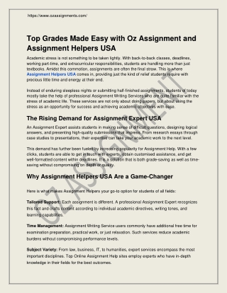 Top Grades Made Easy with Oz Assignment and Assignment Helpers USA
