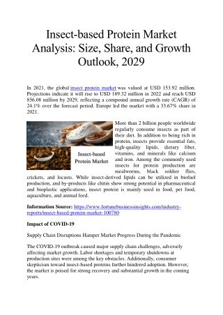 Insect-based Protein Market Overview: Size, Share, and Growth Prospects, 2029