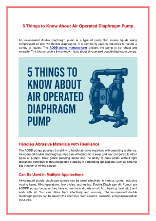 5 Things to Know About Air Operated Diaphragm Pump