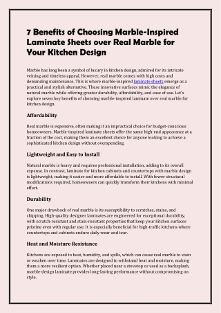 7 Benefits of Choosing Marble Inspired Laminate Sheets over Real Marble for Your Kitchen Design