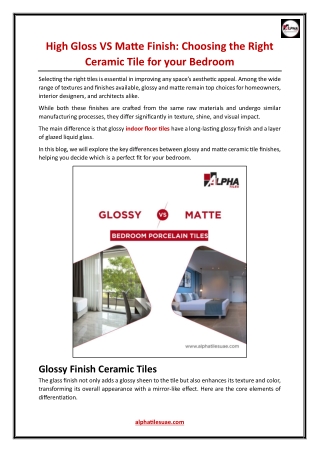 High Gloss VS Matte Finish - Choosing the Right Ceramic Tile for your Bedroom