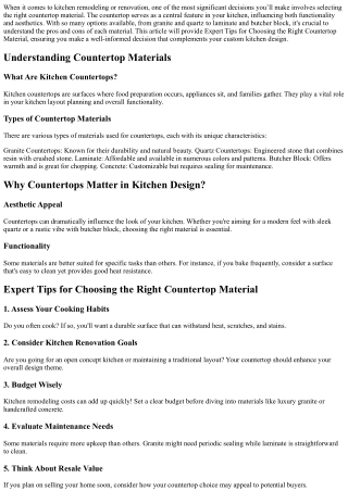 Expert Tips for Choosing the Right Countertop Material