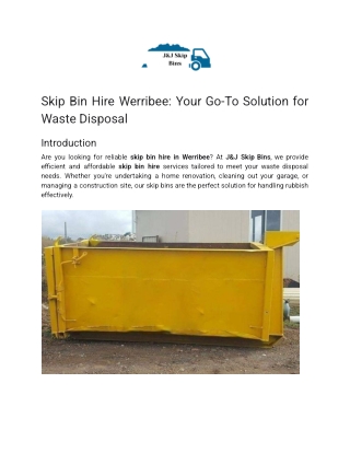Efficient Skip Bin Hire Services in Werribee